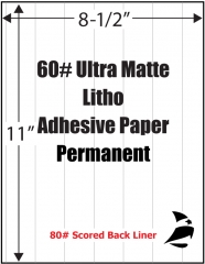 Ultra Matte Litho 60# Adhesive Paper, 8-1/2" x 11", Scored, Permanent, 1,000 Sheets
