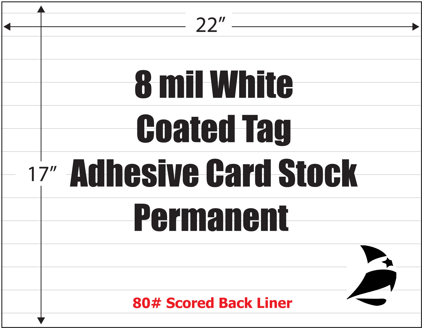Coated Tag 8 mil White Adhesive Card Stock, Permanent, Scored, 17" x 22