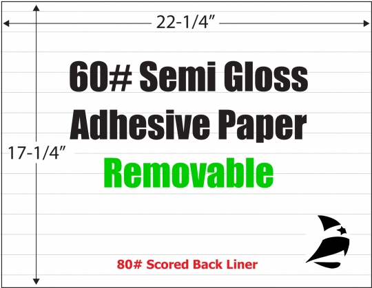 Semi Gloss 60# Adhesive Paper, Scored, Removable, 17-1/4 x 22-1/4, 500  Sheets: , Adhesive Paper and Film, Custom Labels