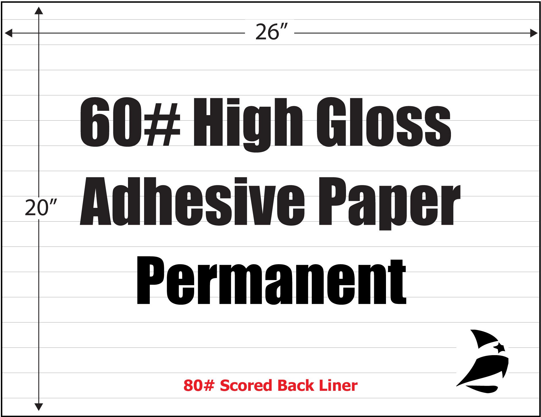 High Gloss 60 Adhesive Paper, Permanent, Scored, 26" x 20", 500 Sheets