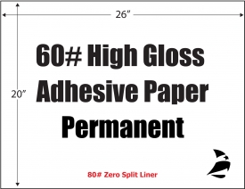 High Gloss 60# Adhesive Paper, Permanent, Zero Split, 26" x 20", 500 Sheets
