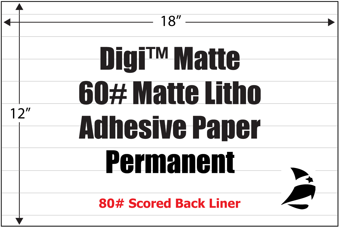 Digi™ Matte 60 Matte Litho Adhesive Paper, Permanent, Scored, 12" x 18", 500 Sheets PressLabel