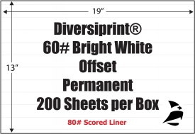 DiversiPrint Bright White Offset 60# Adhesive Paper, Strip-Tac Plus, 13" x 19", Perm, 200 Sheets
