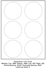 3.33 Circle (6 Up),  8.5 x 11 Adhesive Label Paper, 1,000 Sheets per Carton