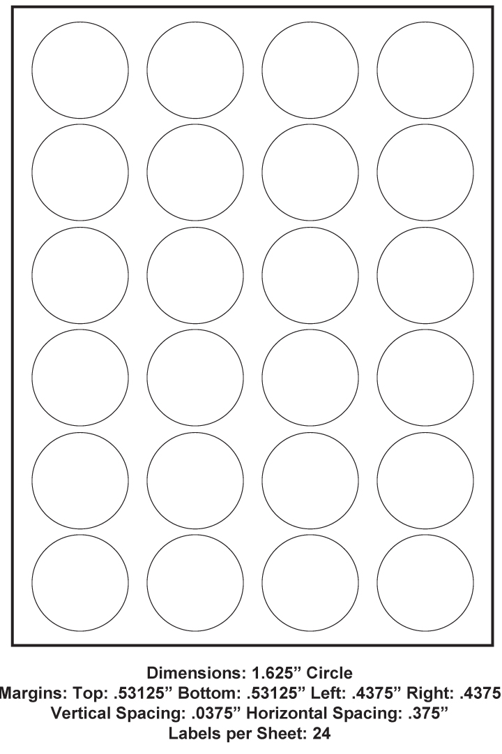 1.625 Inch Circle (24 Up), 8.5 x 11 Adhesive Label Paper, 1,000 Sheets