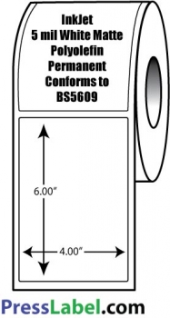 5 mil White Matte Polyolefin, 4" x 6" Permanent, BS5609, 750 Labels per Roll, 4 Rolls per Carton